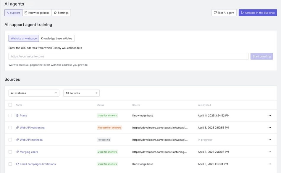 Connect data sources for AI agent training